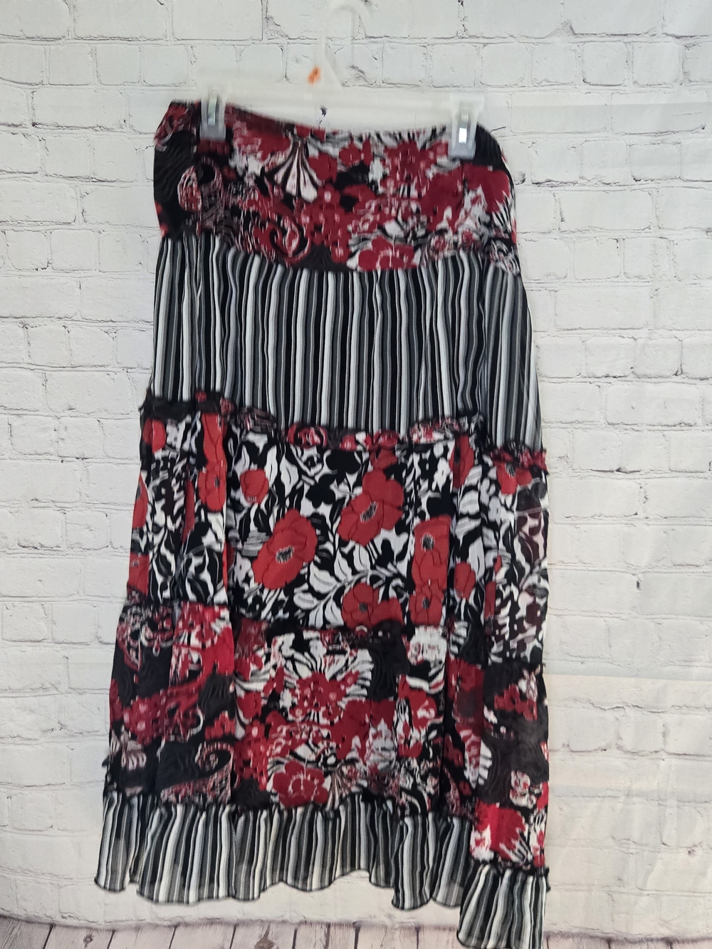 Vtg Notations Tiered Patchwork Maxi Skirt Sz XL Chiffon Whimsygoth Gypsy